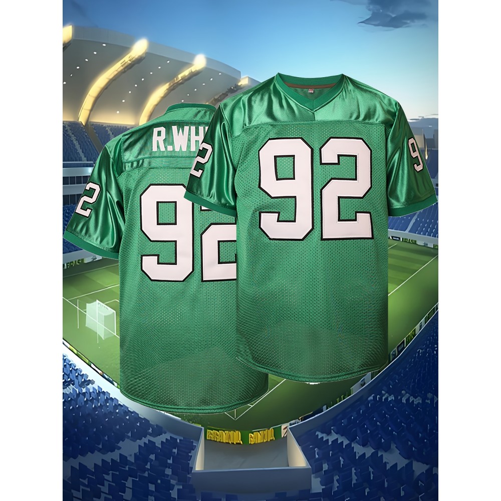 Men's Retro #92 Green Football Jersey - Classic Embroidered, Breathable Polyester V-Neck Sports Shirt with Men's Retro #92 Green Football Jersey - Classic Embroidered, Breathable Polyester V-Neck Sports Shirt with