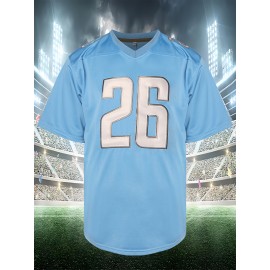 Men'S American Football Sweatshirt, # 26 Blue Breathable V-neck Embroidered Polyester Sportswear, Suitable For Street, Team Sports, Beach, Loose Knitted Fabric, S-3XL