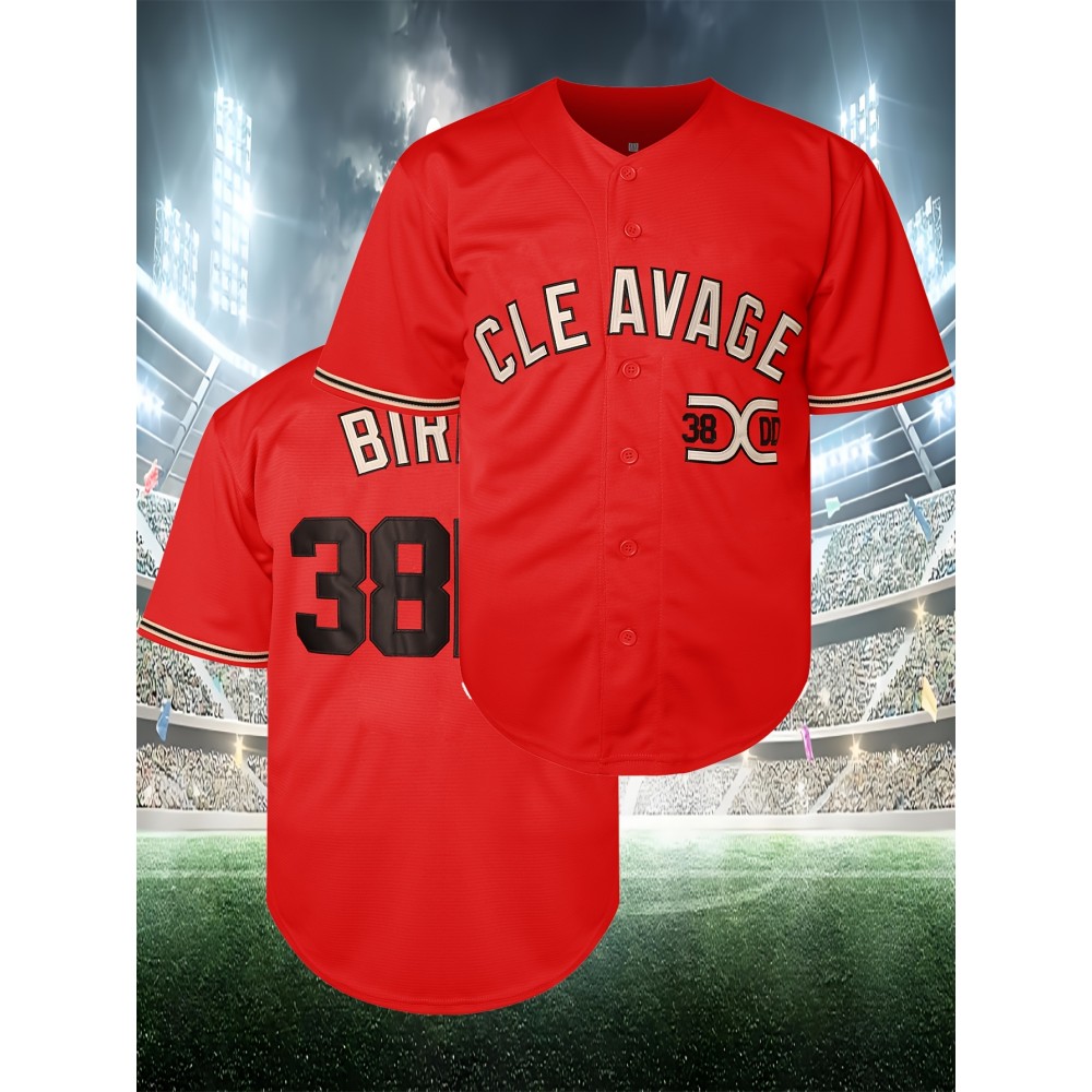 Men's Red Embroidered Polyester Baseball Shirt #38DD, Loose Knit Fabric, Breathable V-Neck Sports Top for Spring, Summer, and Autumn - Sizes S-XXXL Men's Red Embroidered Polyester Baseball Shirt #38DD, Loose Knit Fabric, Breathable V-Neck Sports Top for Spring, Summer, and Autumn - Sizes S-XXXL