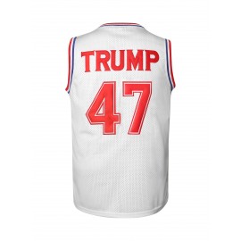 Trump 47 USA Patriotic Basketball Jersey for Men - Moisture-Wicking Breathable Sleeveless Top with USA 47 Design, Loose Fit S-3XL, All-Season Training & Streetwear, Basketball Accessories