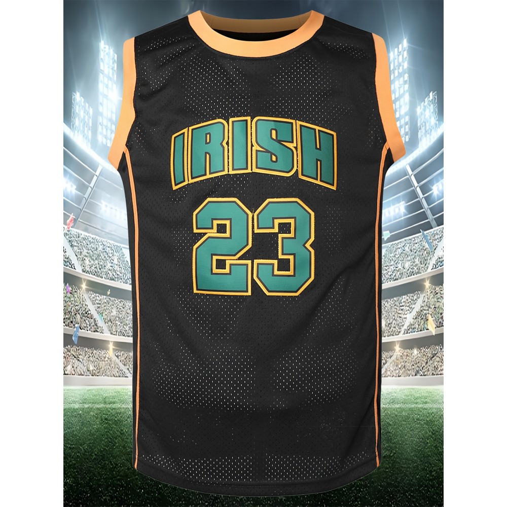 Men's Breathable Black Basketball Suit #23, Round Neck, Embroidered Polyester Knit, Sizes S-3XL Men's Breathable Black Basketball Suit #23, Round Neck, Embroidered Polyester Knit, Sizes S-3XL