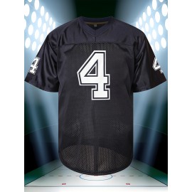 Men'S American Football Shirt # 4 Deep Blue V-neck Breathable Embroidered Sweatshirt