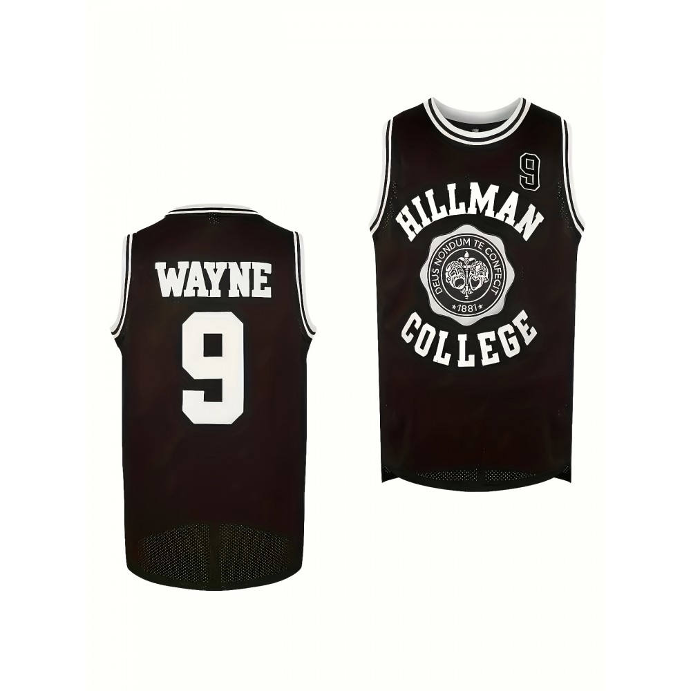 Wayne #9 Hillman College Black Basketball Jersey - Sleeveless Sports Shirt for Men, Moisture-Wicking & Breathable Polyester, Perfect for Casual, Party, and Athletic Wear, Athletic Apparel | Sleeveless Top | Detailing Wayne #9 Hillman College Black Basketball Jersey - Sleeveless Sports Shirt for Men, Moisture-Wicking & Breathable Polyester, Perfect for Casual, Party, and Athletic Wear, Athletic Apparel | Sleeveless Top | Detailing