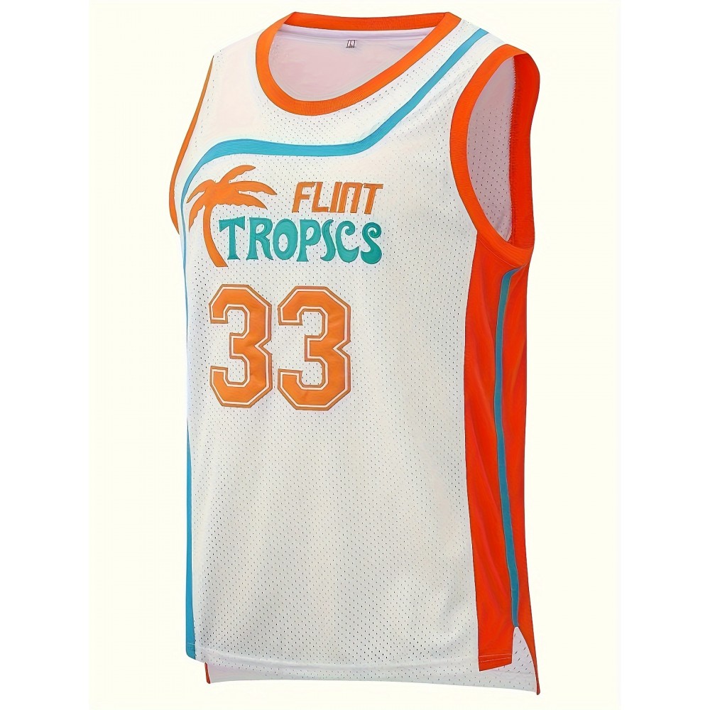 1pc Flint Tropics #33 Men'S Basketball Jersey - Vintage Style Breathable Sleeveless Polyester Uniform with Embroidery, Moisture-Wicking for Training, Competition, Casual Wear 1pc Flint Tropics #33 Men'S Basketball Jersey - Vintage Style Breathable Sleeveless Polyester Uniform with Embroidery, Moisture-Wicking for Training, Competition, Casual Wear