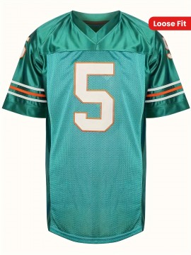 1pc FINKLE #5 Embroidered Polyester American Football Jersey - Breathable, Moisture-Wicking V-Neck Top for Sports, Casual, Party - Loose Fit, Short Sleeve, Knit Fabric for Adults, Teens, Couples - Four Seasons Outdoor Rugby Shirt