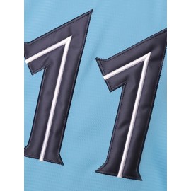 Men'S # 11 Blue Baseball Shirt Breathable Embroidered Polyester Fiber V-Neck And Button Closure Loose Fit Suitable For Team Sports, Leisure, Outing And Training Sizes S-3XL