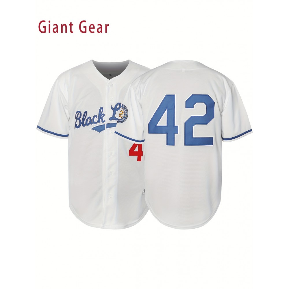 Men'S White Breathable Polyester Baseball Jersey # 42V Collar Sports Shirt With Embroidered Print Loose Button Top Suitable For Sports, Leisure And Team Activities All Year Round S-3XL Men'S White Breathable Polyester Baseball Jersey # 42V Collar Sports Shirt With Embroidered Print Loose Button Top Suitable For Sports, Leisure And Team Activities All Year Round S-3XL