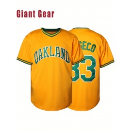 Men'S Yellow Embroidered Polyester Baseball Shirt # 33 Loose Knitted Fabric Breathable V-neck Sports Top Suitable For Spring, Summer, And Autumn Sizes S-3XL