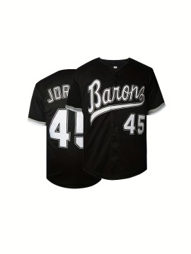 1994 Jordan Birmingham Baseball Jersey #45 - Vintage Retro V-Neck Button-Up, Moisture-Wicking Breathable Polyester, Loose Fit S-3XL for Men's Sports, Casual & Party Wear, Machine Washable