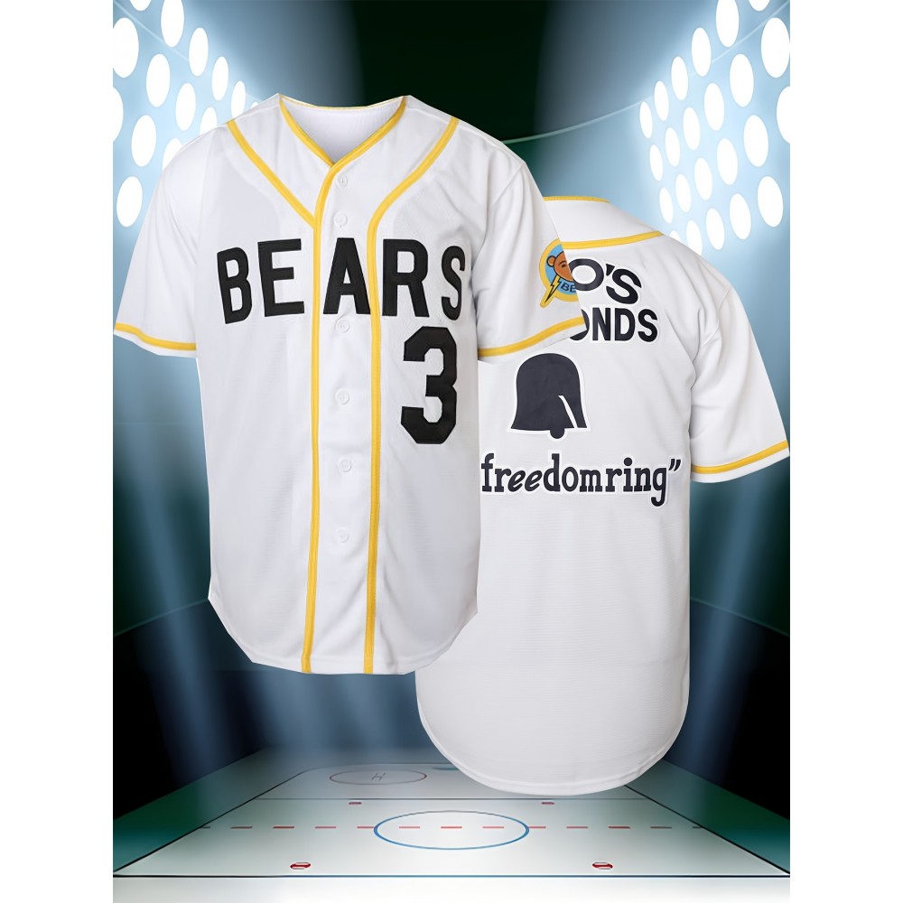 Youth Baseball Jersey #3 - White & Yellow Varsity Style, Youth Baseball Jersey #3 - White & Yellow Varsity Style,