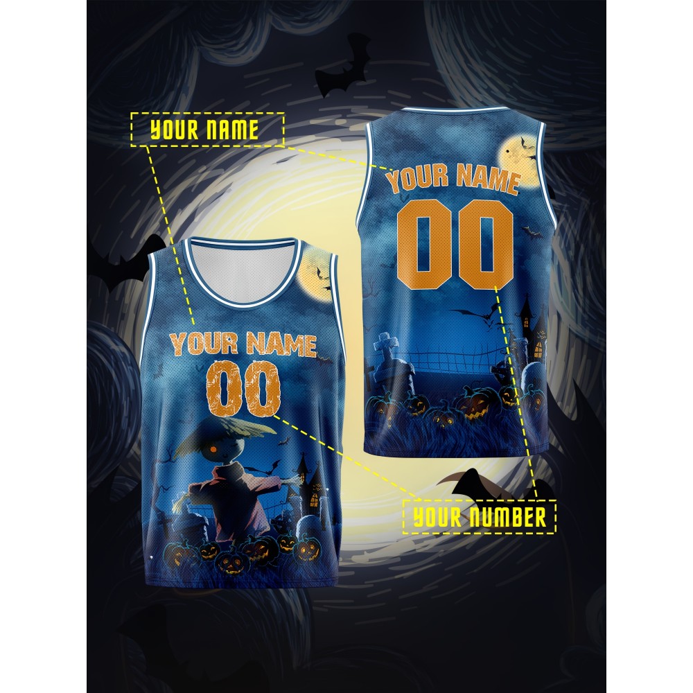 Custom Youngsters' Basketball Jersey with Name & Number - Halloween Theme, Breathable & Comfort Fit for Team Training, Outdoor Sports & Casual Wear Custom Youngsters' Basketball Jersey with Name & Number - Halloween Theme, Breathable & Comfort Fit for Team Training, Outdoor Sports & Casual Wear
