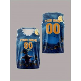 Custom Youngsters' Basketball Jersey with Name & Number - Halloween Theme, Breathable & Comfort Fit for Team Training, Outdoor Sports & Casual Wear