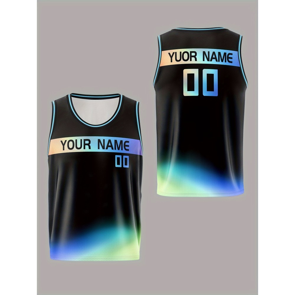 Boys Loose & Breathable Custom Sleeveless Basketball Jersey Shirt, Personalized Gradient Color Top For Sports & Exercise Boys Loose & Breathable Custom Sleeveless Basketball Jersey Shirt, Personalized Gradient Color Top For Sports & Exercise