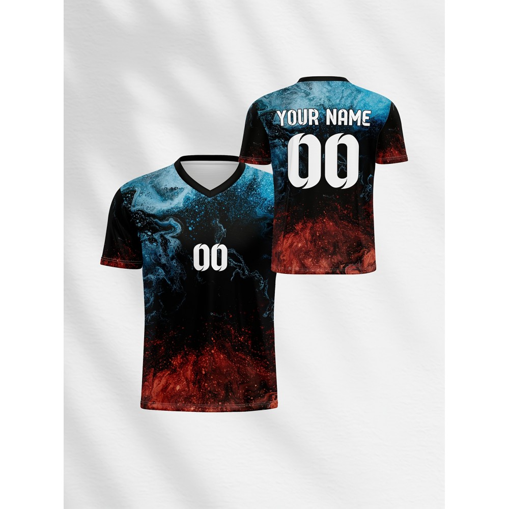 1pc Customizable V-Neck Soccer Jersey for Kids - 100% Polyester, All-Over Print, Personalized Name & Number, Medium Stretch, Regular Fit, for Boys & Girls, Ideal for Sports, Casual Wear, Training, Beach, Birthday - Spring/Summer/Fall 1pc Customizable V-Neck Soccer Jersey for Kids - 100% Polyester, All-Over Print, Personalized Name & Number, Medium Stretch, Regular Fit, for Boys & Girls, Ideal for Sports, Casual Wear, Training, Beach, Birthday - Spring/Summer/Fall