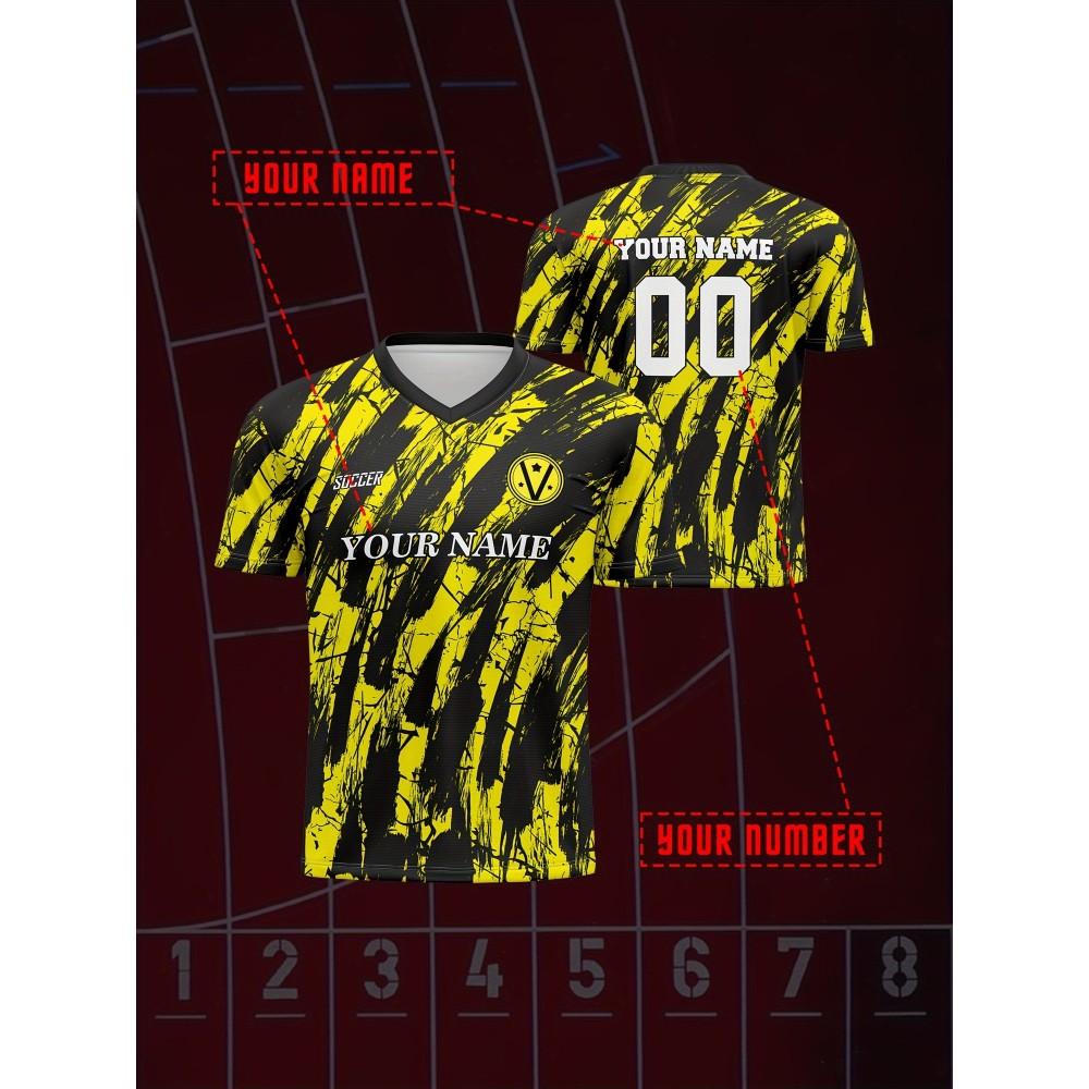 1pc Customizable V-Neck Soccer Jersey for Kids - Breathable Polyester Sports Top with Personalized Name and Number, Ideal for Outdoor Activities, Training, Beach, Casual Wear - Unisex Youth Athletic Shirt 1pc Customizable V-Neck Soccer Jersey for Kids - Breathable Polyester Sports Top with Personalized Name and Number, Ideal for Outdoor Activities, Training, Beach, Casual Wear - Unisex Youth Athletic Shirt