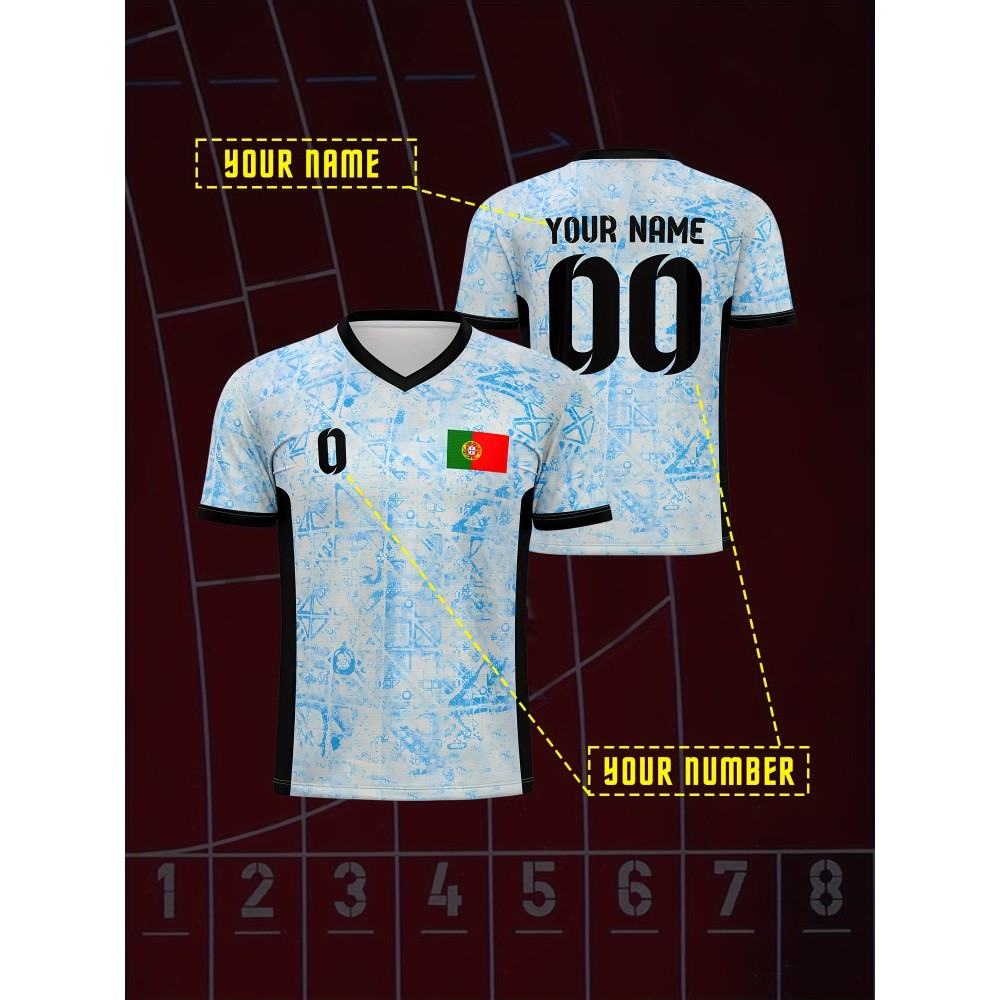 Customizable Youth Soccer Jersey - V-Neck Athletic Top with Name & Number, Light Blue & White Pattern, Breathable Fabric for Soccer, Running, Beach & Casual Wear, Soccer Accessories, Soccer Player Gear, Sporty Youth Design, Comfortable Fit Customizable Youth Soccer Jersey - V-Neck Athletic Top with Name & Number, Light Blue & White Pattern, Breathable Fabric for Soccer, Running, Beach & Casual Wear, Soccer Accessories, Soccer Player Gear, Sporty Youth Design, Comfortable Fit