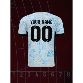 Customizable Youth Soccer Jersey - V-Neck Athletic Top with Name & Number, Light Blue & White Pattern, Breathable Fabric for Soccer, Running, Beach & Casual Wear, Soccer Accessories, Soccer Player Gear, Sporty Youth Design, Comfortable Fit