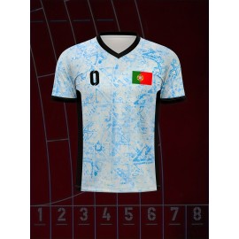 Customizable Youth Soccer Jersey - V-Neck Athletic Top with Name & Number, Light Blue & White Pattern, Breathable Fabric for Soccer, Running, Beach & Casual Wear, Soccer Accessories, Soccer Player Gear, Sporty Youth Design, Comfortable Fit