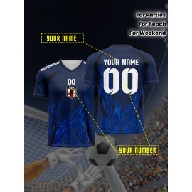 Customizable Kids Football Jersey | V-Neck Polyester, Personalized Name & Number, Preppy Sports Casual Streetwear for Children & Teens