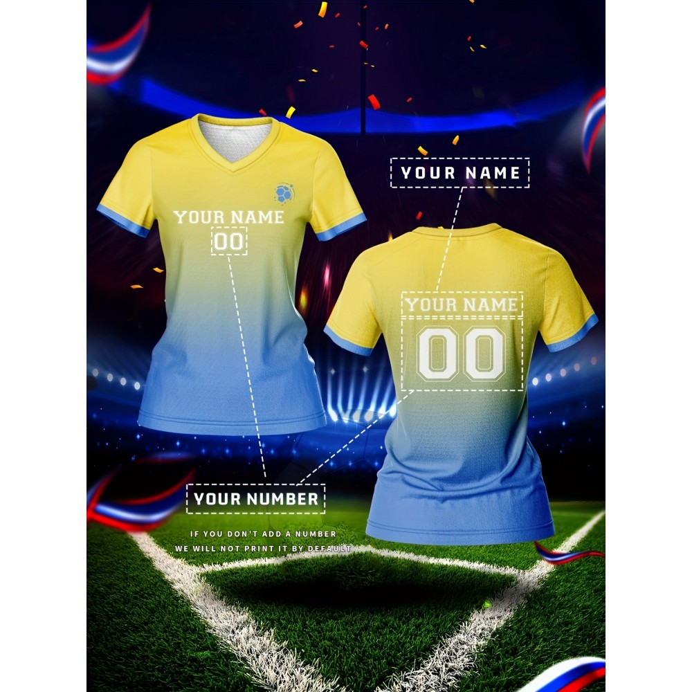 Customized Women'S V-Neck Football Shirt, Polyester 100%, Quick-Dry Knit Fabric, All Over Print, Regular Length, Slight Stretch, Sports Style, for Team Training & Fitness, Spring/Summer/Fall - 210g/m² Customized Women'S V-Neck Football Shirt, Polyester 100%, Quick-Dry Knit Fabric, All Over Print, Regular Length, Slight Stretch, Sports Style, for Team Training & Fitness, Spring/Summer/Fall - 210g/m²