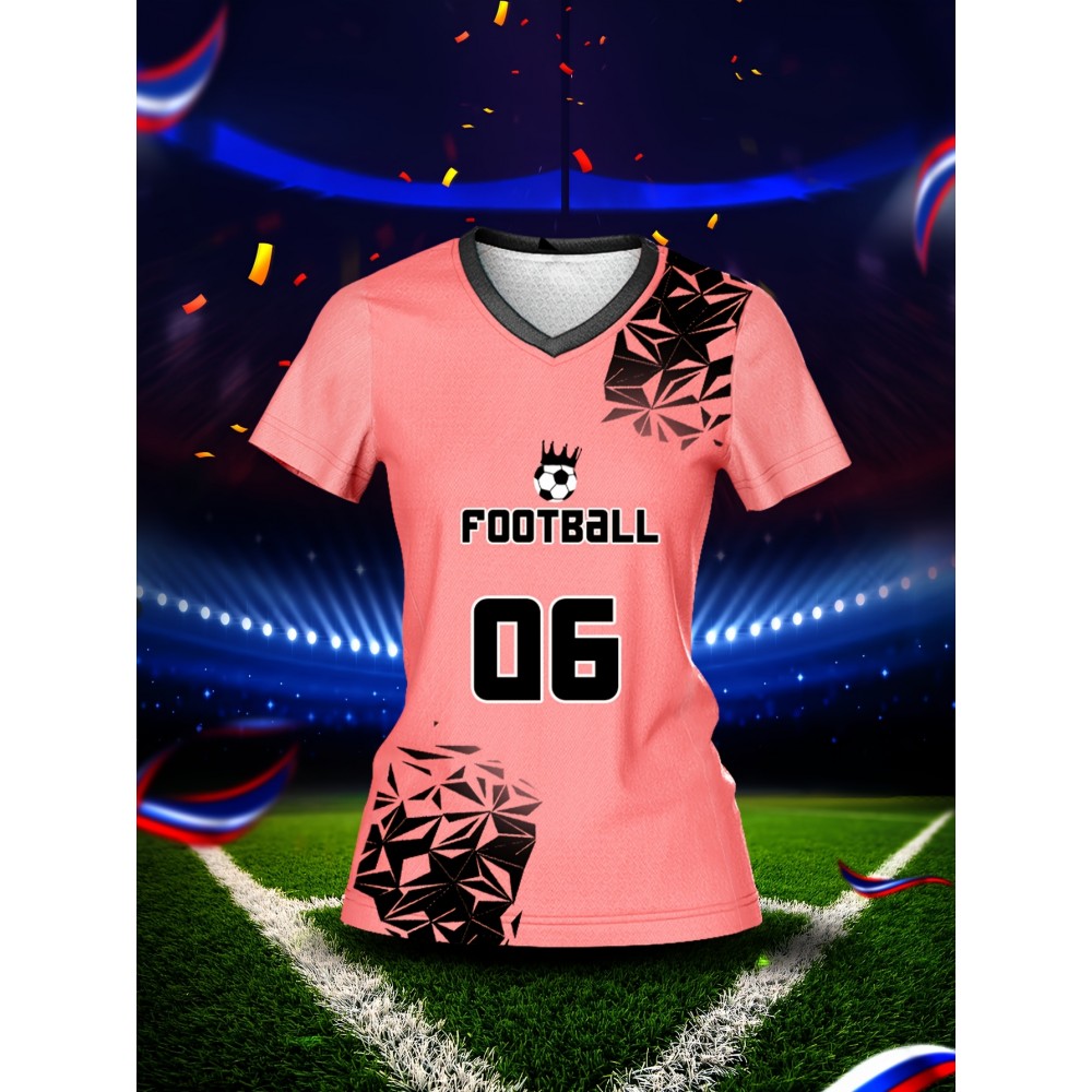 Customized Name & Number Women's V-Neck Football Jersey - Breathable Quick-Dry Moisture-Wicking Pink/Black with Football Graphic & Number 06 Design for Team Training, Fitness, Casual Wear, Football Accessories, Comfortable Fit Customized Name & Number Women's V-Neck Football Jersey - Breathable Quick-Dry Moisture-Wicking Pink/Black with Football Graphic & Number 06 Design for Team Training, Fitness, Casual Wear, Football Accessories, Comfortable Fit