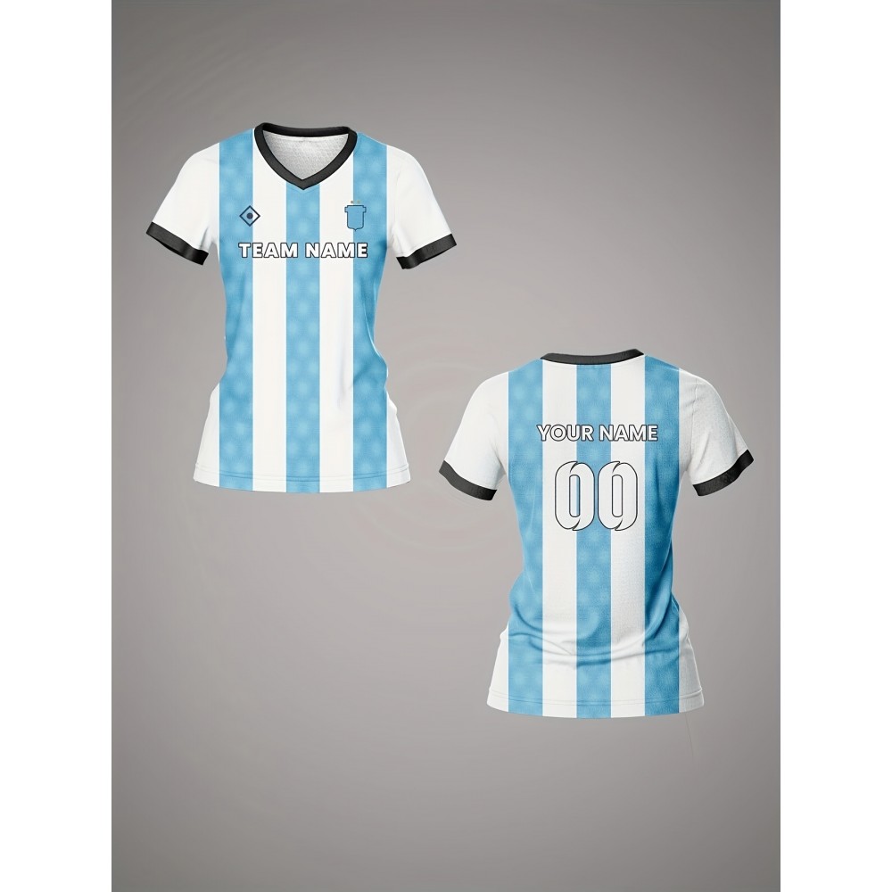 Customizable Women'S V-Neck Football Jersey - Light Blue & White Checkered, Breathable & Quick-Dry, Perfect for Team Training & Fitness, Team Branding Apparel | Checkered Pattern | Comfortable Fit, Football Jersey Customizable Women'S V-Neck Football Jersey - Light Blue & White Checkered, Breathable & Quick-Dry, Perfect for Team Training & Fitness, Team Branding Apparel | Checkered Pattern | Comfortable Fit, Football Jersey