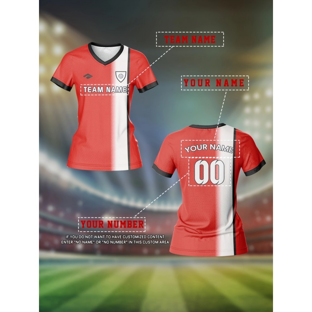 Customizable Women's V-Neck Soccer Jersey - Personalized Name & Number, Red & White Two-Tone Design, Breathable & Quick-Dry for Team Sports, Fitness & Casual Wear, Soccer Accessories, Sports Casual Wear, Custom Team Apparel Customizable Women's V-Neck Soccer Jersey - Personalized Name & Number, Red & White Two-Tone Design, Breathable & Quick-Dry for Team Sports, Fitness & Casual Wear, Soccer Accessories, Sports Casual Wear, Custom Team Apparel