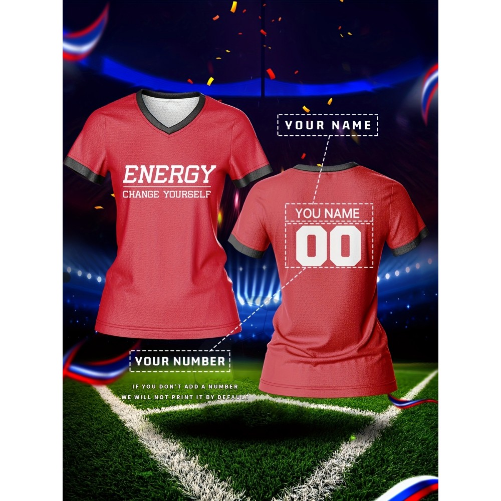 Customizable Women's V-Neck Football Jersey Top - Personalized Name & Number, Breathable, Quick-Drying, Polyester, Ideal for Team Training & Casual Wear, Football Accessories Customizable Women's V-Neck Football Jersey Top - Personalized Name & Number, Breathable, Quick-Drying, Polyester, Ideal for Team Training & Casual Wear, Football Accessories