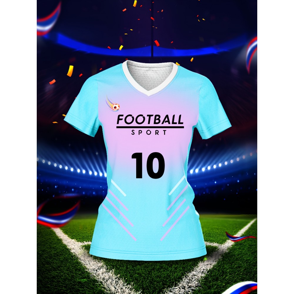 Customized Name & Number Women's V-Neck Football Jersey - Breathable Quick-Dry Moisture-Wicking Fabric, Team Training & Casual Wear, Light Blue with Black Number Print, Spring Summer Fall Sports Apparel, Breathable Fabric Customized Name & Number Women's V-Neck Football Jersey - Breathable Quick-Dry Moisture-Wicking Fabric, Team Training & Casual Wear, Light Blue with Black Number Print, Spring Summer Fall Sports Apparel, Breathable Fabric