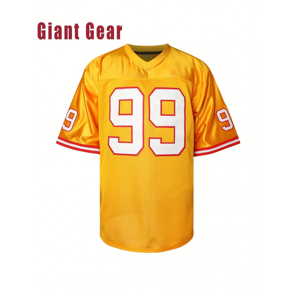 Men's Classic #99 Yellow Embroidered American Football Jersey - Short Sleeve, Breathable Mesh Design, V-Neck, Loose Fit for Training, Competition & Casual Wear, Sizes S-3XL Men's Classic #99 Yellow Embroidered American Football Jersey - Short Sleeve, Breathable Mesh Design, V-Neck, Loose Fit for Training, Competition & Casual Wear, Sizes S-3XL